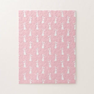 Pastellfarben-Hasenmuster rosa Hintergrund Haustie Puzzle