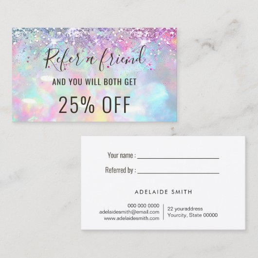 Pastellfarben Imitate Glitzer Opal-Referenzkarte Visitenkarte (Vorne/Hinten)