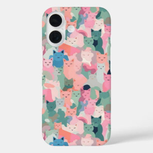Pastellfarben Katzen Tarnung iPhone 16 Hülle