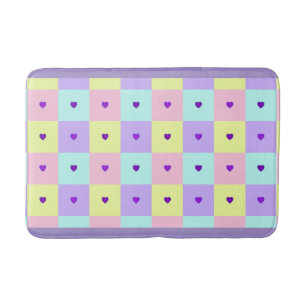 Pastellfarben & lila Herzen schlagen Badematte