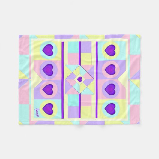 Pastellfarben & lila Herzen schlagen Fleecedecke (Vorderseite (Horizontal))