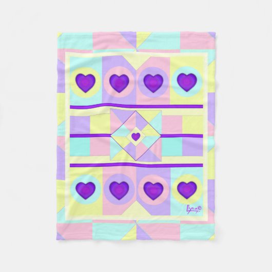 Pastellfarben & lila Herzen schlagen Fleecedecke (Vorderseite)