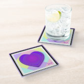 Pastellfarben & lila Herzen schlagen Glasuntersetzer (Schrägansicht)