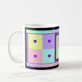 Pastellfarben & lila Herzen schlagen Kaffeetasse (Links)