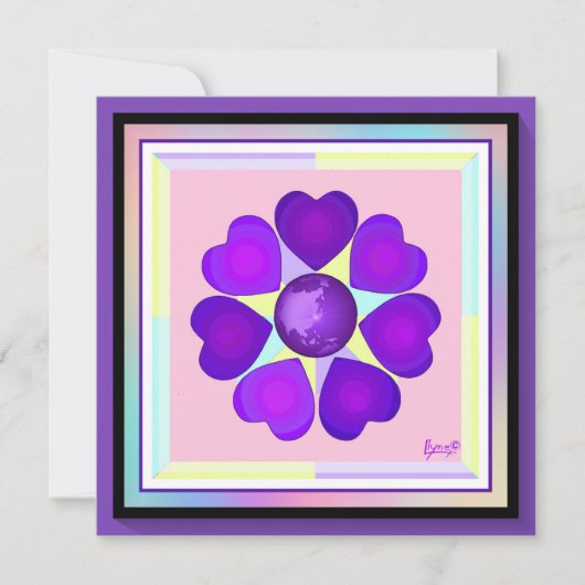 Pastellfarben & lila Herzen schlagen leere Karte (Vorderseite)