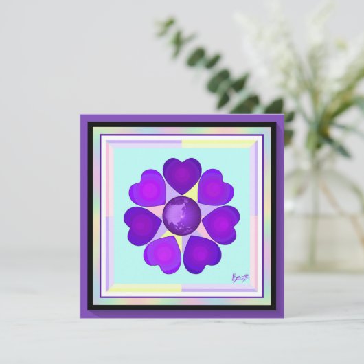 Pastellfarben & lila Herzen schlagen leere Karte (Stehend Vorderseite)