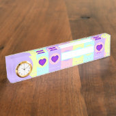 Pastellfarben & lila Herzen schlagen Namensplakette (Seite)