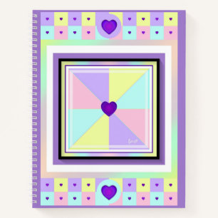 Pastellfarben & lila Herzen schlagen Notizblock