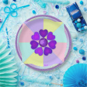 Pastellfarben & lila Herzen schlagen Pappteller (Party)