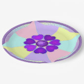 Pastellfarben & lila Herzen schlagen Pappteller (Schrägansicht)