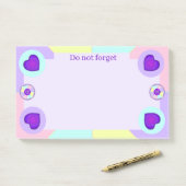 Pastellfarben & lila Herzen schlagen Post-it Klebezettel (Auf Schreibtisch)