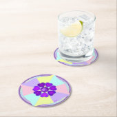 Pastellfarben & lila Herzen schlagen Runder Pappuntersetzer (Vor Ort)