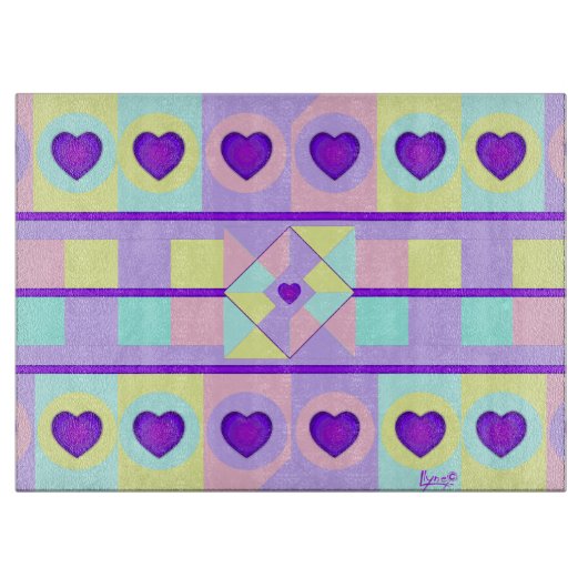 Pastellfarben & lila Herzen schlagen Schneidebrett (Vorderseite)