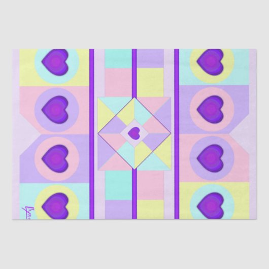 Pastellfarben & lila Herzen schlagen Seidenpapier (Vorderseite)