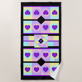 Pastellfarben & lila Herzen schlagen Strandtuch