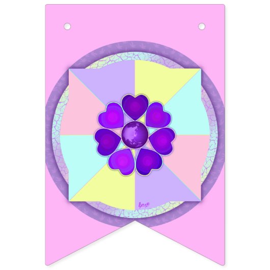 Pastellfarben & lila Herzen schlagen Wimpelkette (Erste Fahne)