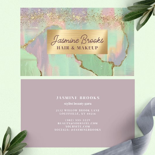 Pastellfarben Lila Rosa und Minze Moderne Goldakze Visitenkarte