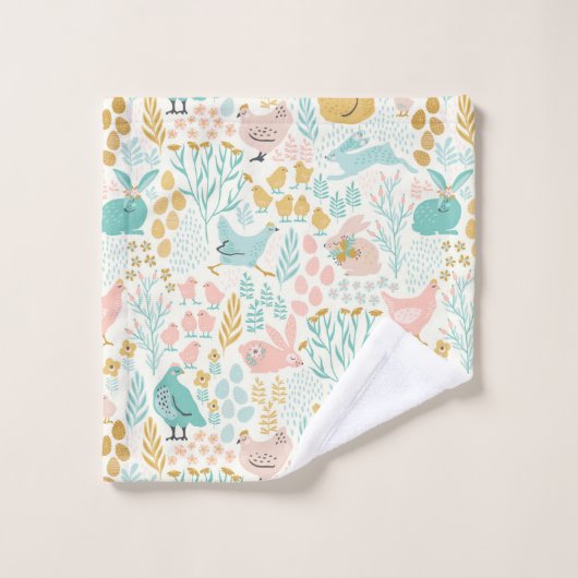 Pastellfarben Ostersymbolmuster Badhandtuch Set (Waschlappen)