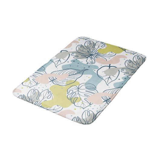 Pastellfarben Palmenfarben Blätter und Bio Formen Badematte (Schrägansicht)