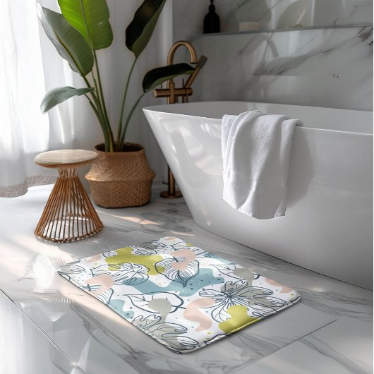 Pastellfarben Palmenfarben Blätter und Bio Formen Badematte
