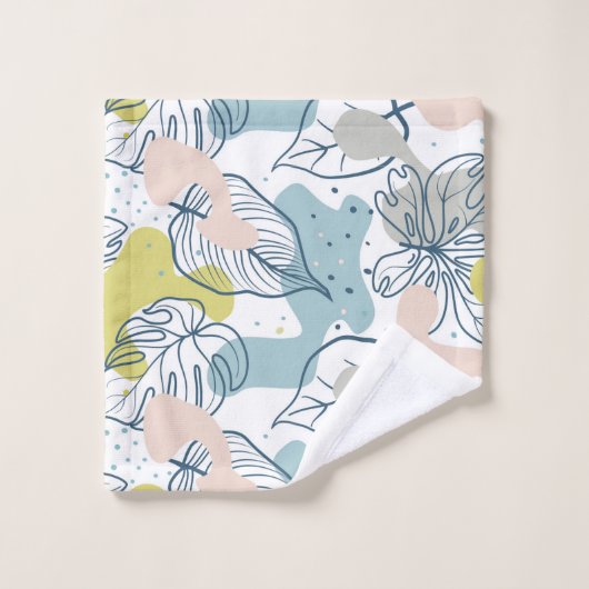 Pastellfarben Palmenfarben Blätter und Bio Formen Badhandtuch Set (Waschlappen)