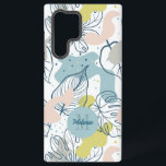 Pastellfarben Palmenfarben Blätter und Bio Formen Samsung Galaxy Hülle<br><div class="desc">Pastellfarbene tropische Blätter mit Bio Formen in einem nahtlosen Muster mit weißem Hintergrund. Optionales Monogramm.</div>