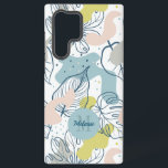 Pastellfarben Palmenfarben Blätter und Bio Formen Samsung Galaxy Hülle<br><div class="desc">Pastellfarbene tropische Blätter mit Bio Formen in einem nahtlosen Muster mit weißem Hintergrund. Optionales Monogramm.</div>