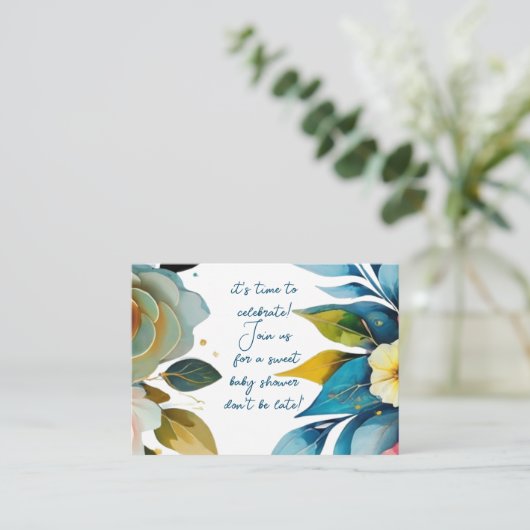 Pastellfarben phantastische Blumen Babydusche Begleitkarte (Stehend Vorderseite)