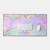 Pastellfarben Pink Blue Agate Glitzer Monogramm Schreibtischunterlage (Tastatur & Maus)