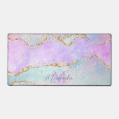 Pastellfarben Pink Blue Agate Glitzer Monogramm Schreibtischunterlage (Vorderseite)