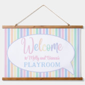 Pastellfarben Regenbogen gestreift Kinderspielplat Wandteppich Mit Holzrahmen (Vorne)