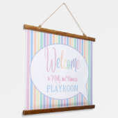 Pastellfarben Regenbogen gestreift Kinderspielplat Wandteppich Mit Holzrahmen (Gewinkelt)