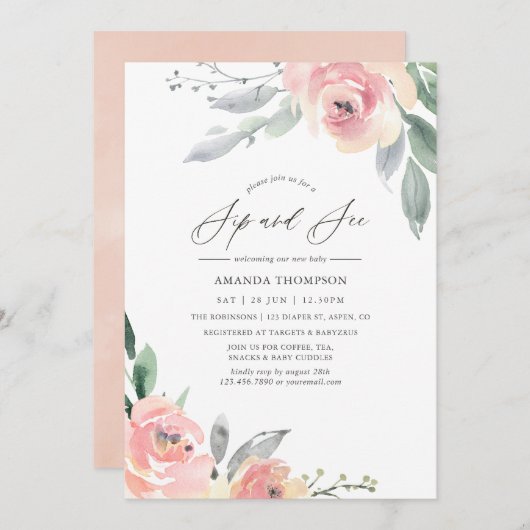 Pastellfarben Rosa Blumensippe und Party anzeigen Einladung (Vorne/Hinten)