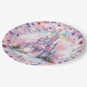 Pastellfarben Rosa Einhorn und Fairy Burg Pappteller (Schrägansicht)