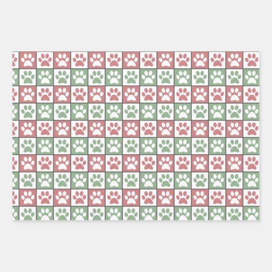 Pastellfarben Rot, Weiß und Grün Geschenkpapier Set (Vorderseite)