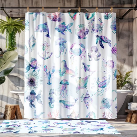 Pastellfarben Seetiermuster Duschvorhang