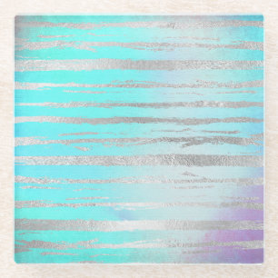 Pastellfarben Silber Detail Einhorn Regenbogen Glasuntersetzer