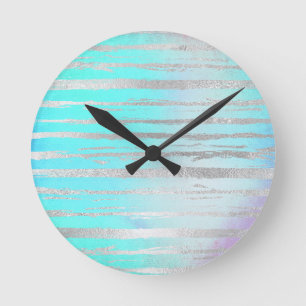 Pastellfarben Silber Detail Einhorn Regenbogen Runde Wanduhr