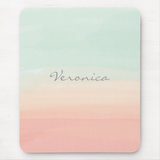 Pastellfarben Streifen Meerglas und Pfirsichname Mousepad (Vorne)