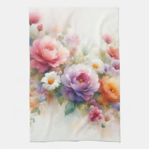 Pastellfarben Wasserfarbe Aquarell Blumen Floral Geschirrtuch