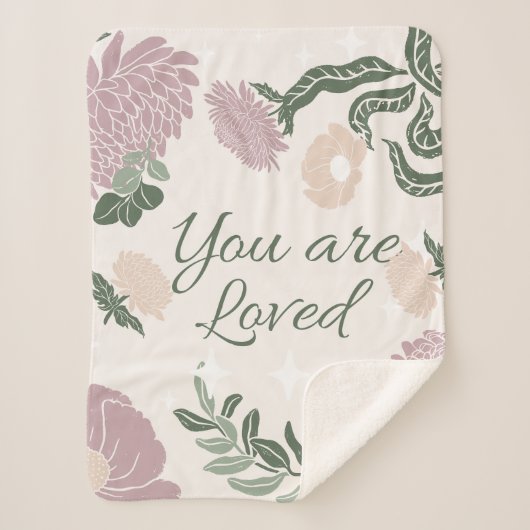 Pastellfarben Wildblumen Rosa und Grün. Sherpadecke (Vorderseite)