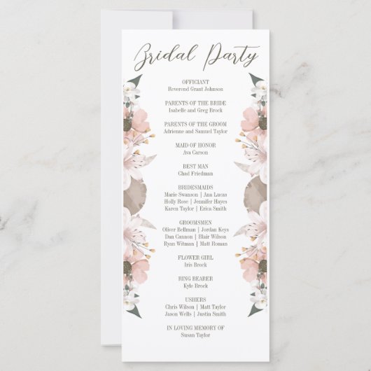 Pastellfarbenbläserische Hochzeitsprogramme (Rückseite)