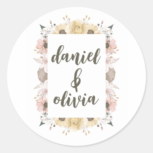 Pastellfarbenblumenhochzeit Runder Aufkleber (Vorderseite)