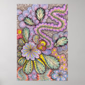 Pastellfarbene abstrakte Blumengewirr-Doodle-Kunst Poster (Vorne)