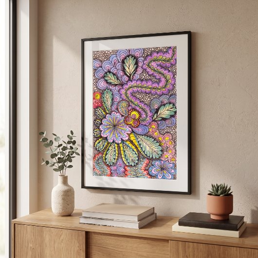 Pastellfarbene abstrakte Blumengewirr-Doodle-Kunst Poster