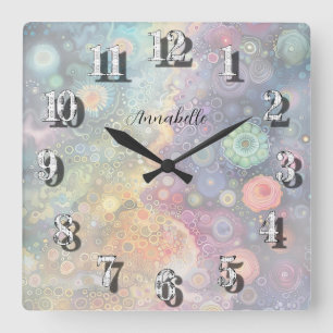 Pastellfarbene abstrakte personalisierte Namenswan Quadratische Wanduhr