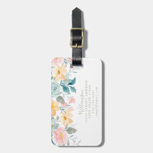 Pastellfarbene Aquamarin rosa Blumenzähne Gepäckanhänger (Vorderseite vertikal)