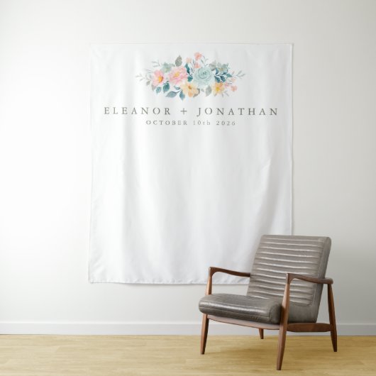 Pastellfarbene Aquamarin rosa Blumenzähne Wandteppich (Beispiel)