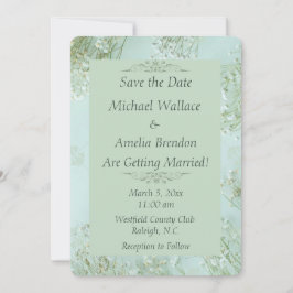 Pastellfarbene Aquamarine weiße Blume Hochzeit Spe Save The Date