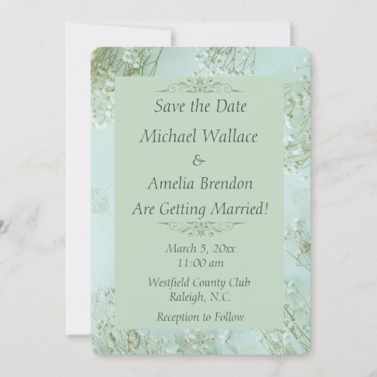 Pastellfarbene Aquamarine weiße Blume Hochzeit Spe Save The Date (Vorderseite)